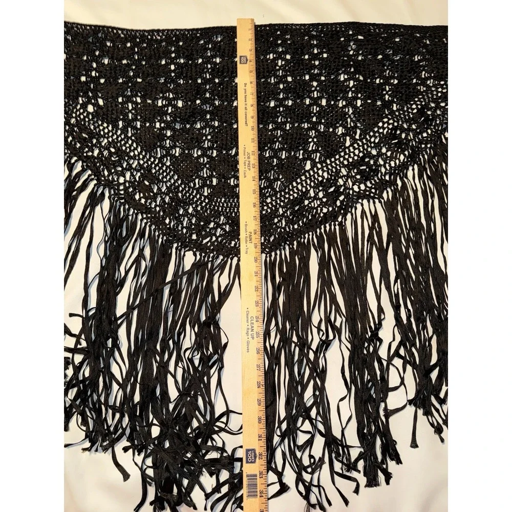 Black Macrame Crochet Basket weave Fringe Shawl , Wrap‎ ,20s , Flapper